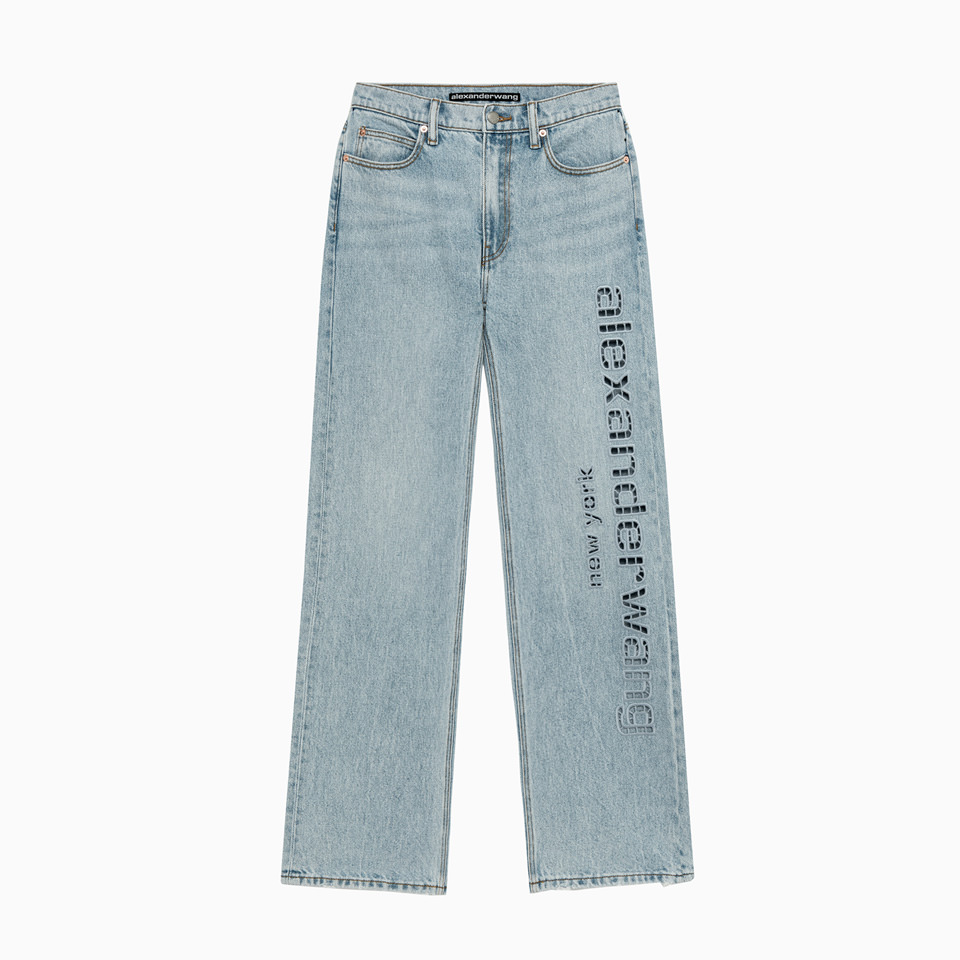 ALEXANDER WANG: ALEXANDER WANG SLOUCH CUT OUT EMBROIDERY LOGO JEANS