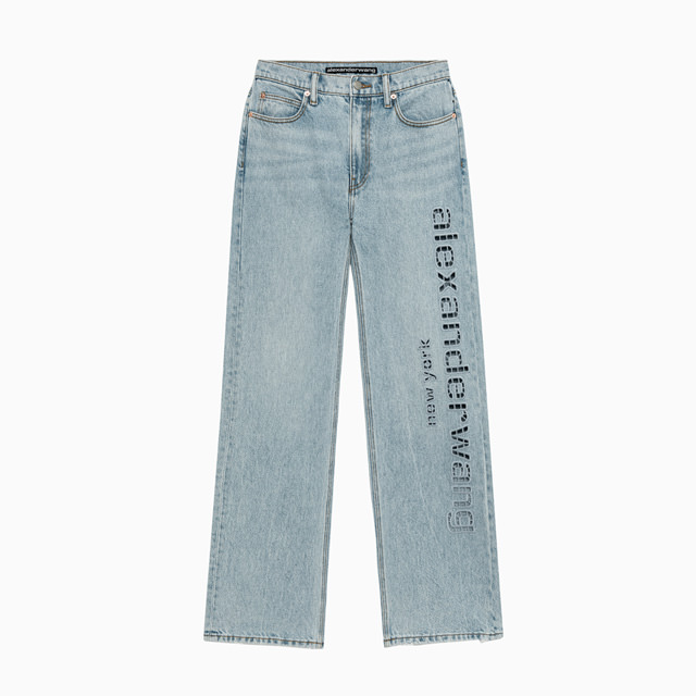 ALEXANDER WANG: ALEXANDER WANG SLOUCH CUT OUT EMBROIDERY LOGO JEANS