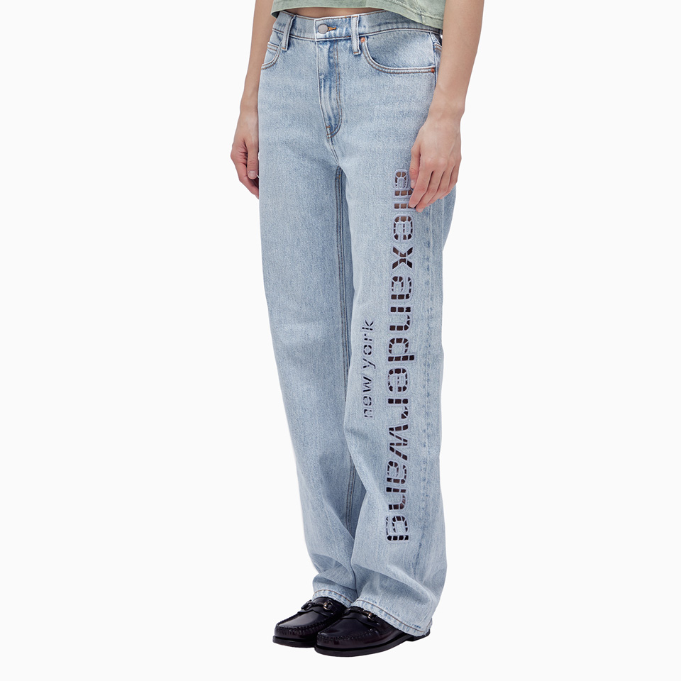 ALEXANDER WANG: ALEXANDER WANG SLOUCH CUT OUT EMBROIDERY LOGO JEANS